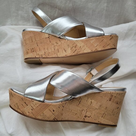 Marion Parke Metallic Slingback Platform Wedge Sandal - Picture 2 of 10